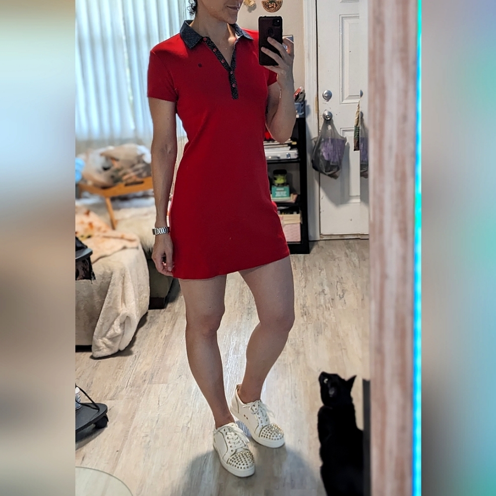 90s vintage Tommy Hilfiger stretch red white blue USA polo dress sz medium
